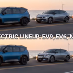 Kia electric auto lineup featuring EV9, EV6 and Niro EV all-electric models.